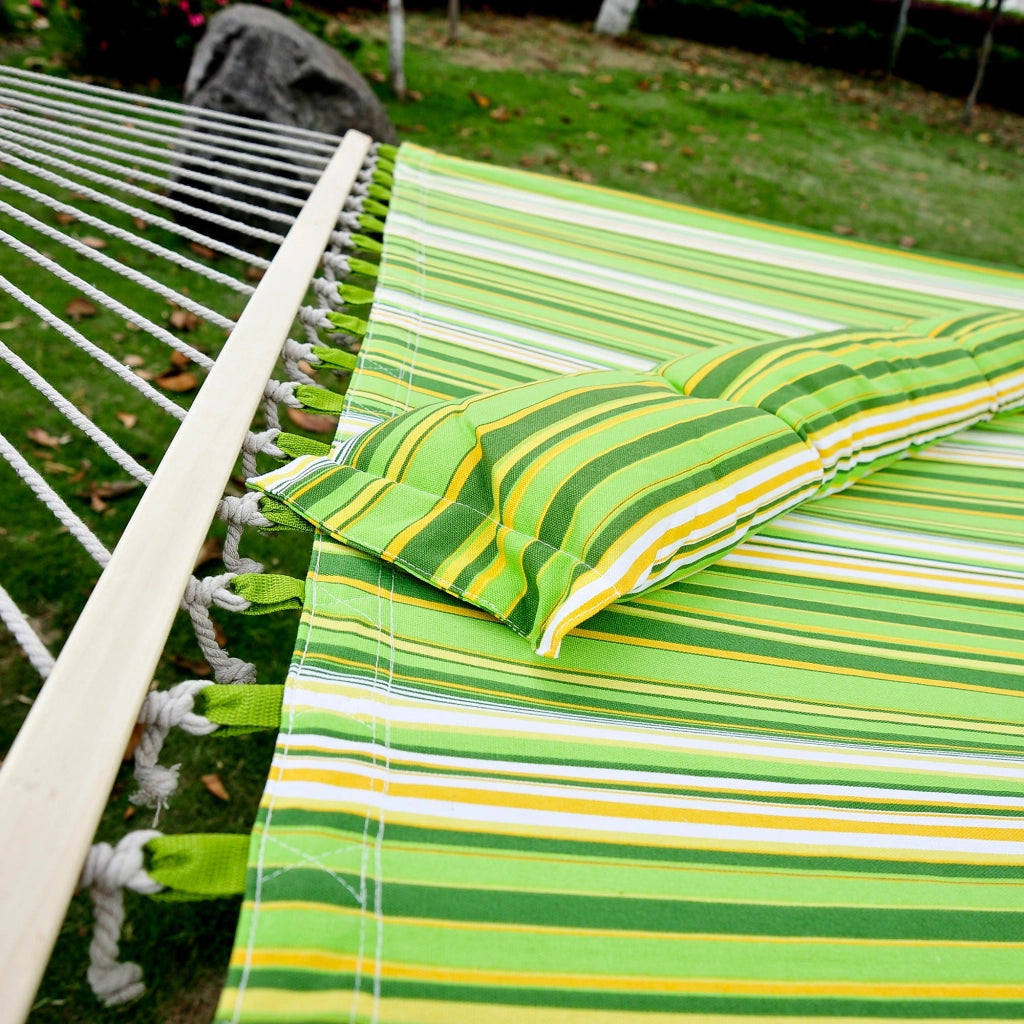 Amaca Matrimoniale in Cotone 284x140 cm a Righe Verde Giallo e Bianco