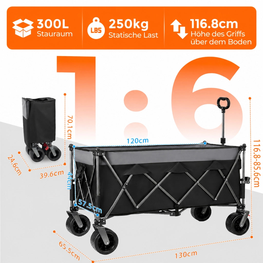 CARRELLO PIEGHEVOLE 120 x 57,5 x 44 cm Acciaio Nero Grigio