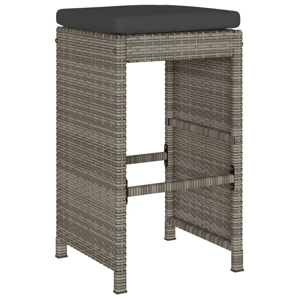 Sgabelli da Bar con Cuscini 2 pz Grigi in Polyrattan