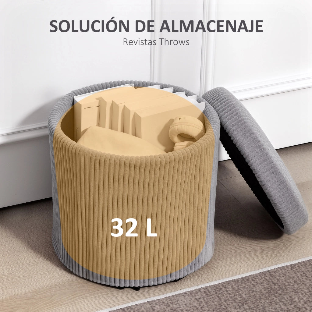 Pouf con Almacenaje Rotondo in Velluto con Struttura in Acciaio ¨C zephmum ¨C Grigio Chiaro ?40x41 cm