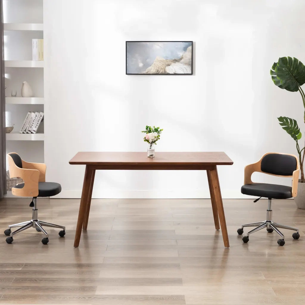 Sedia da Ufficio Girevole Nera in Legno Piegato e Similpelle cod mxl 26558