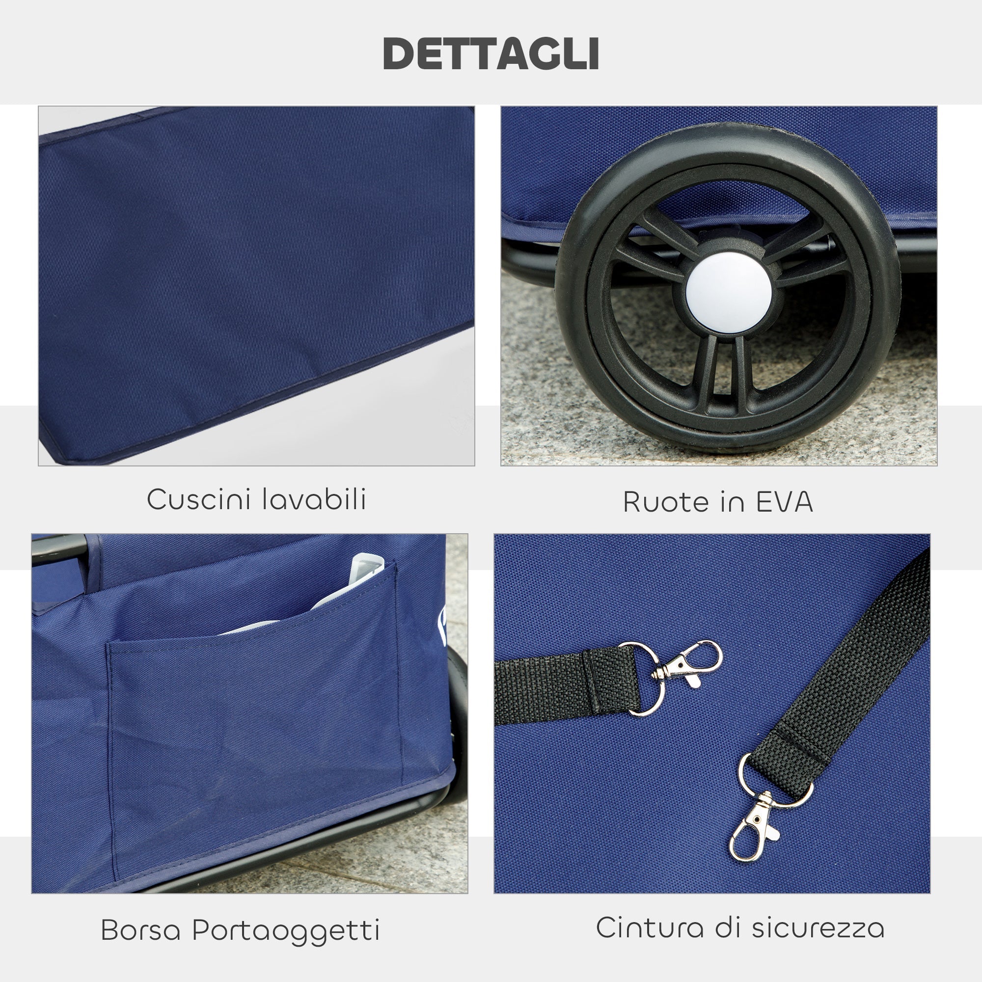 Carrello per Cani Pieghevole 53x45x28 cm per >Cani Taglia Mini Blu Scuro