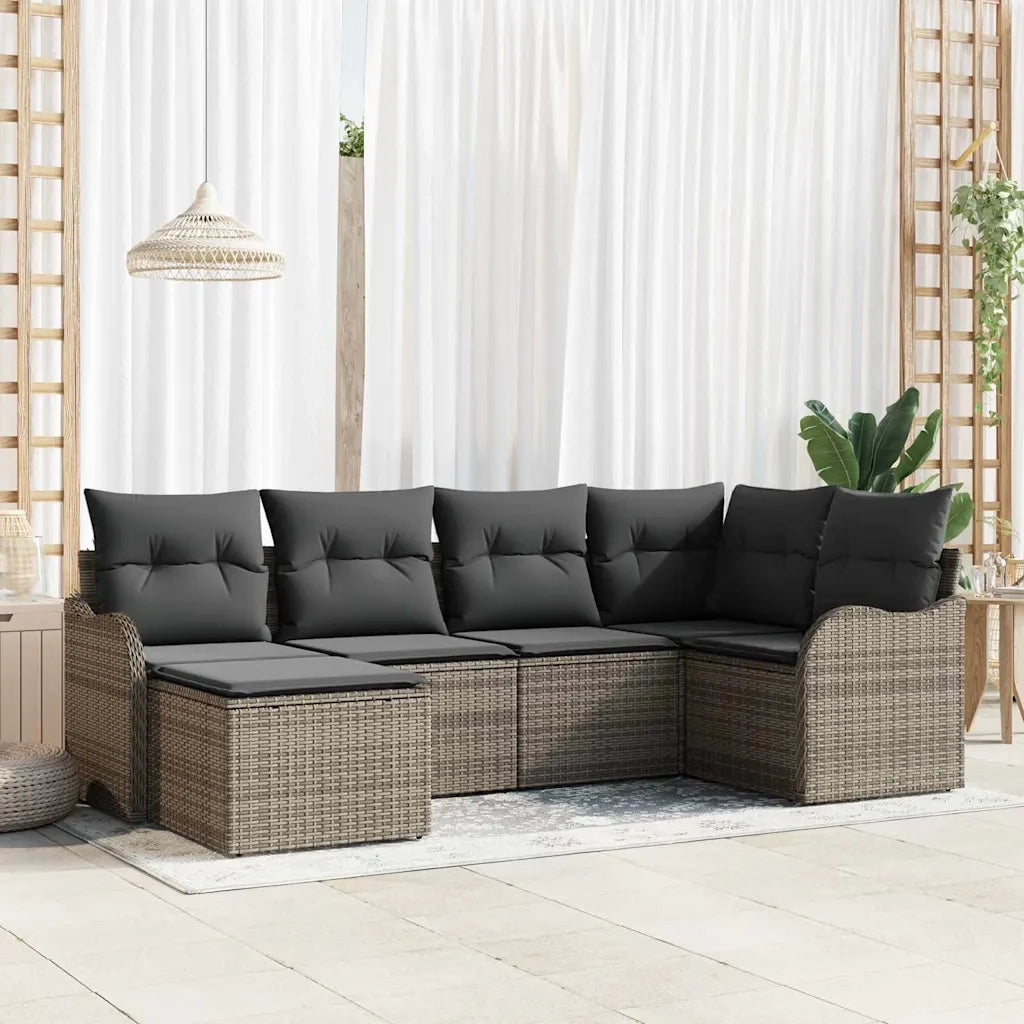 Set Divano da Giardino con cuscino 6 pcs Grigio Poly Rattan 3354438