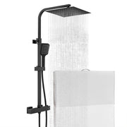 Colonna doccia quadrata completo di miscelatore termostatico rettangolo, soffione quadrato 30x30cm, nero