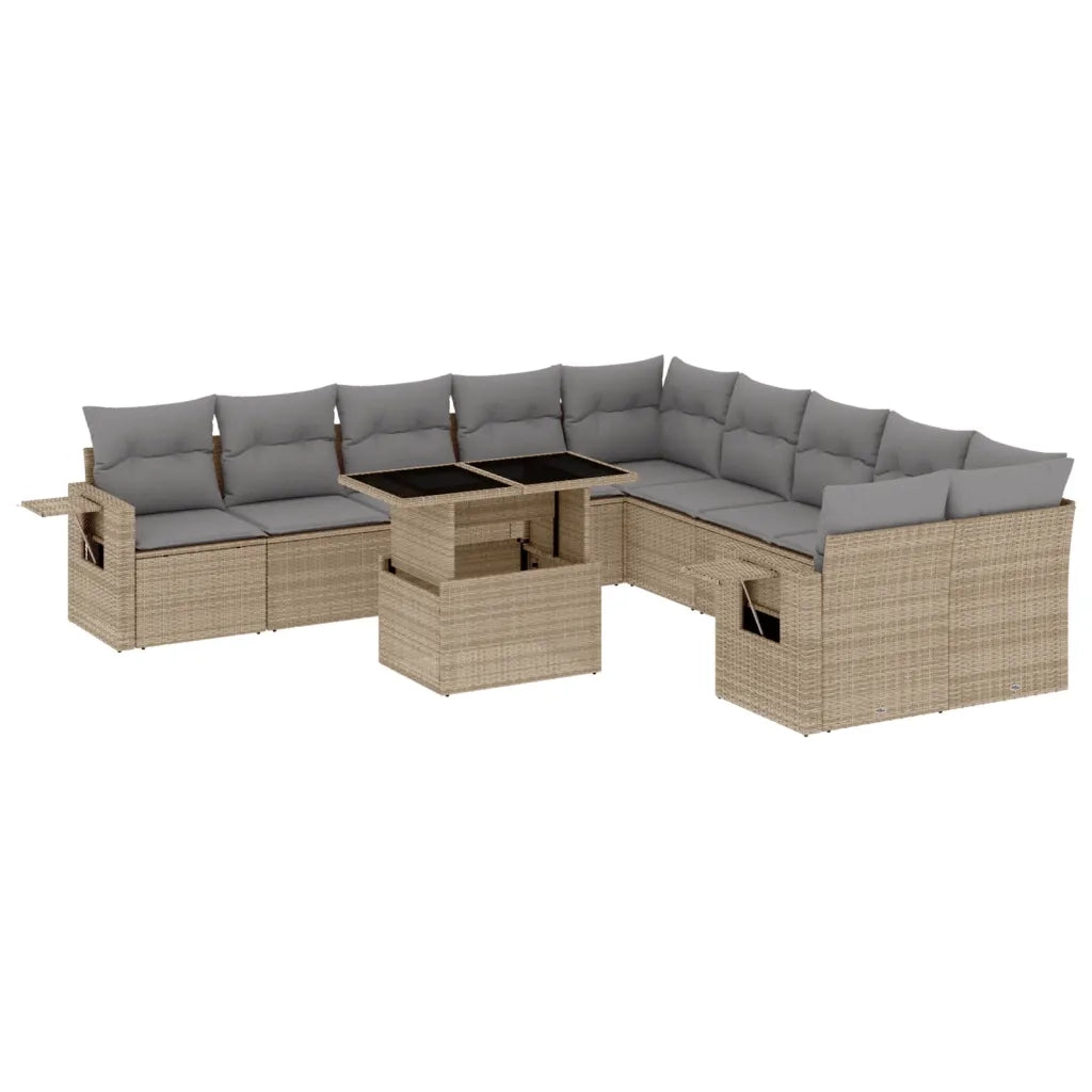 vidaXL Set Divani da Giardino 11 pz con Cuscini Beige in Polyrattan