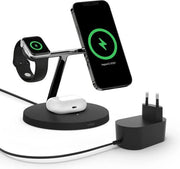 Caricatore 3 in 1 wireless per iPhone 15 + Apple Watch + AirPods - Nero - Stazione di ricarica veloce per iPhone 14 con 15 W