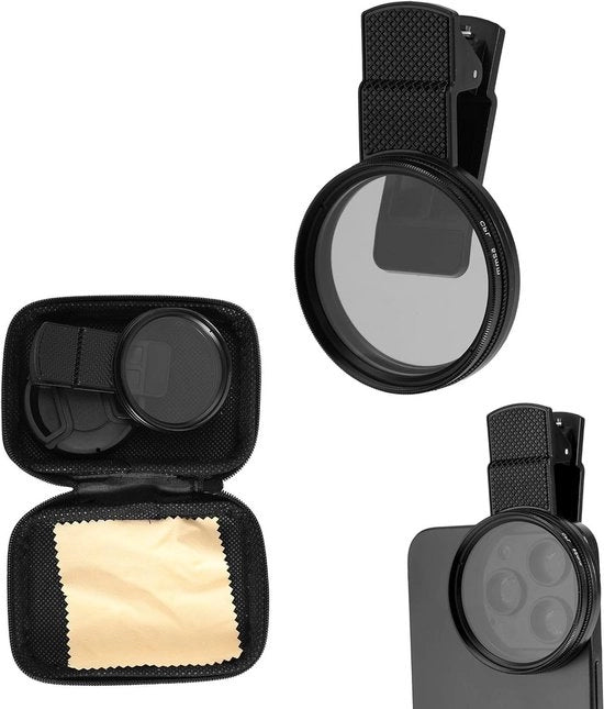 Clip-on CPL-telefooncameralens con illuminazione posteriore HD, kit filtro per smartphone Zwart - per iPhone e smartphone - accessori fotografici