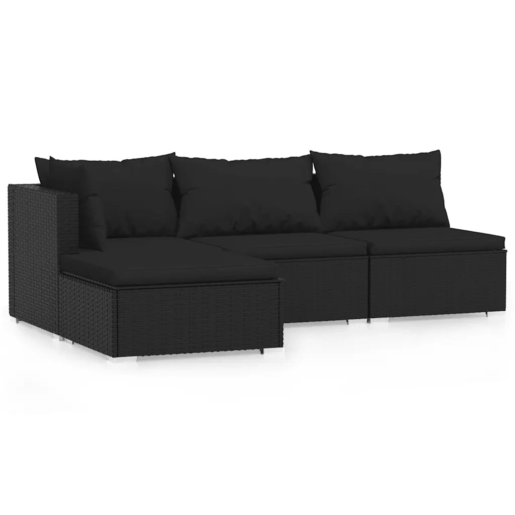 Set Divani da Giardino 4 pz con Cuscini in Polyrattan Nero 317523