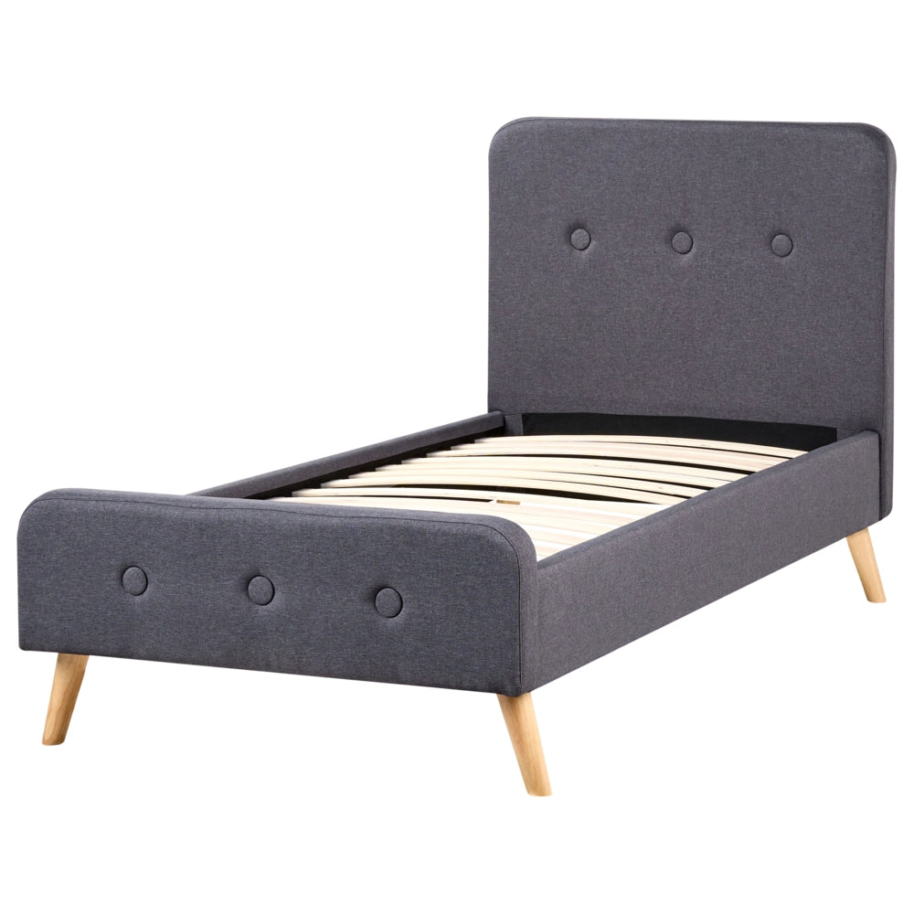 Letto a doghe Tessuto in poliestere grigio scuro Gambe in legno imbottite 90 x 200 Taglia unica Design moderno