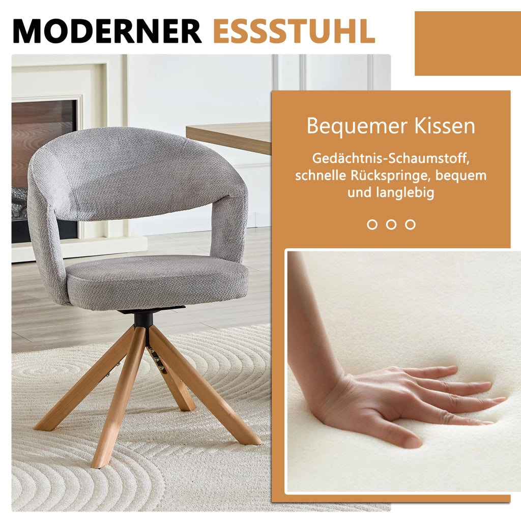 SEDIA Girevole Set da 2 pezzi Tessuto grigio e legno massello