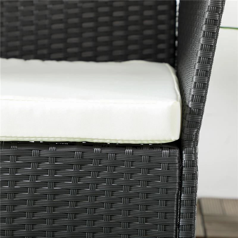 DIVANO DA GIARDINO A 2 POSTI CON CUSCINO E BRACCIOLI IN RATTAN PE E ACCIAIO, 100X54X80CM, NERO