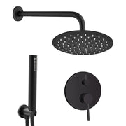 Set doccia York nero opaco con miscelatore, braccio 30 cm, soffione 25cm e kit con doccino, flessibile e presa acqua