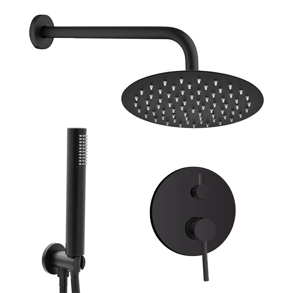 Set doccia York nero opaco con miscelatore, braccio 30 cm, soffione 25cm e kit con doccino, flessibile e presa acqua