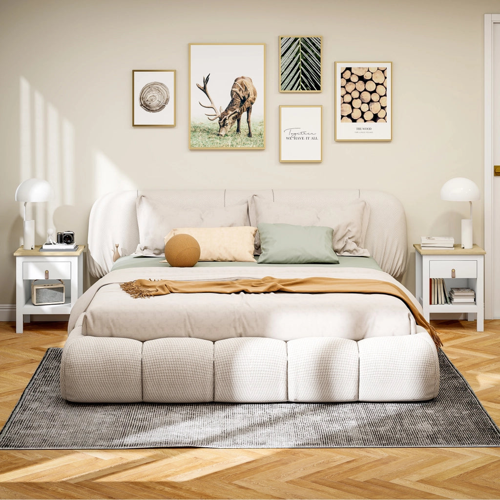Comodino con Cassetto e Ripiano Aperto in Legno ¨C zephmum ¨C Bianco e Rovere 45x40x55