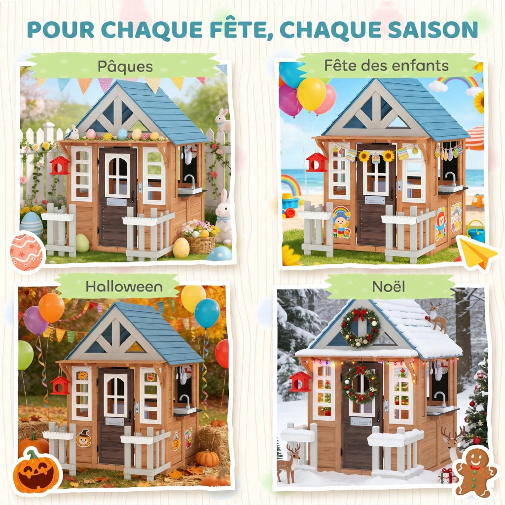 Casetta bambini in legno con cucina gioco ¨C zephmum ¨C marrone