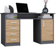 Scrivania ADA antracite rovere artisan 125 cm 4 cassetti mobile con ripiani per ufficio camera e laptop