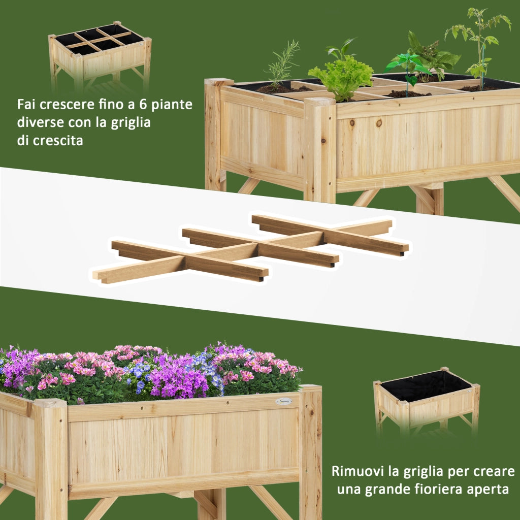 Letto Rialzato per Orto con 6 Scomparti ¨C Zephmum ¨C Legno di Abete 78.5x58x81cm