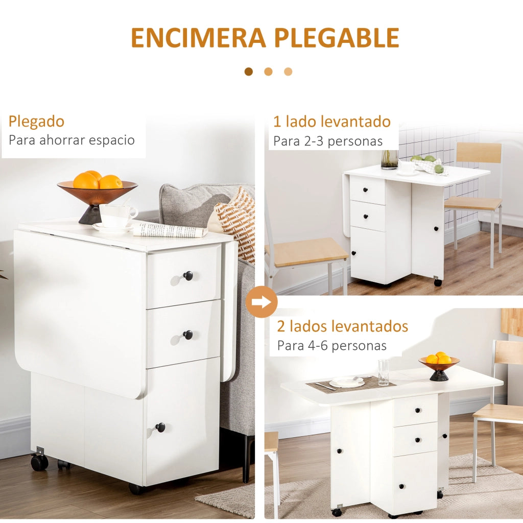 Tavolino pieghevole con ruote e ripiano ribaltabile ¨C zephmum ¨C 120x60x76,5 cm bianco