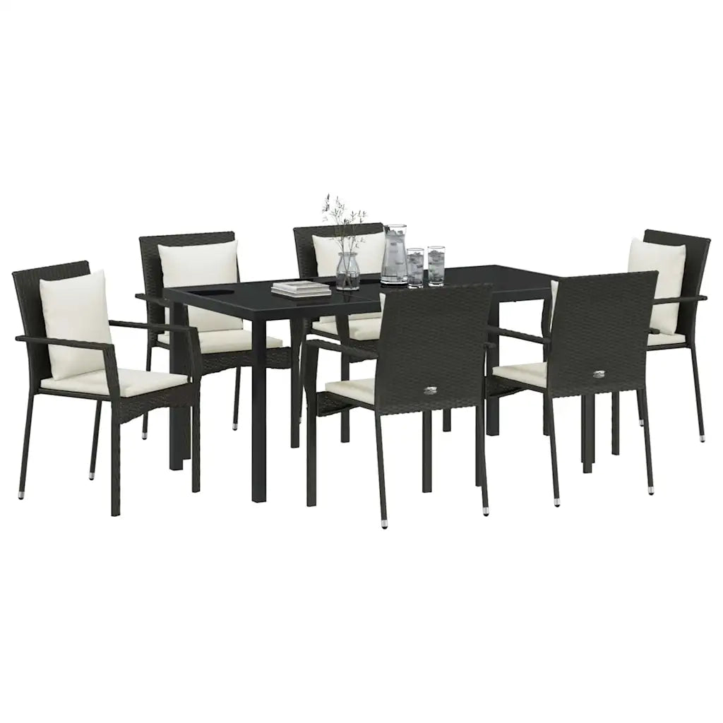 Set da Pranzo per Giardino con cuscino 7 pcs Nero polyrattan 3380075