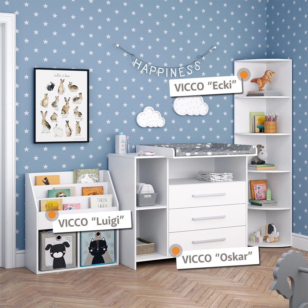 Vicco Fasciatoio Bianco 53 x 100 cm con 3 ampi cassetti