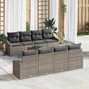 Set di divani da giardino in 7 pezzi con cuscini grigi in polirattan