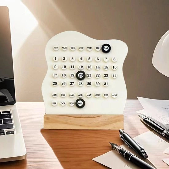 Calendario da tavolo, standard per calendario da tavolo in legno, calendario eterno, calendario Montessori, calendario per la pianificazione dei date, visualizzazione di mese, settimana e date per ufficio, casa e decorazione della camera (bianco)