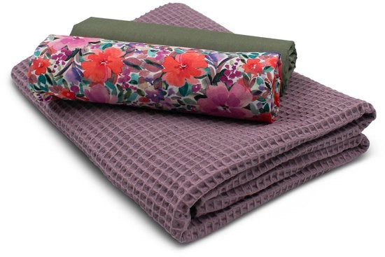 Set di tessuti wafelpiqué e cotone coordinati con tessuto a wafel 100% cotone Tex Standard 100 (set di fiori 100)