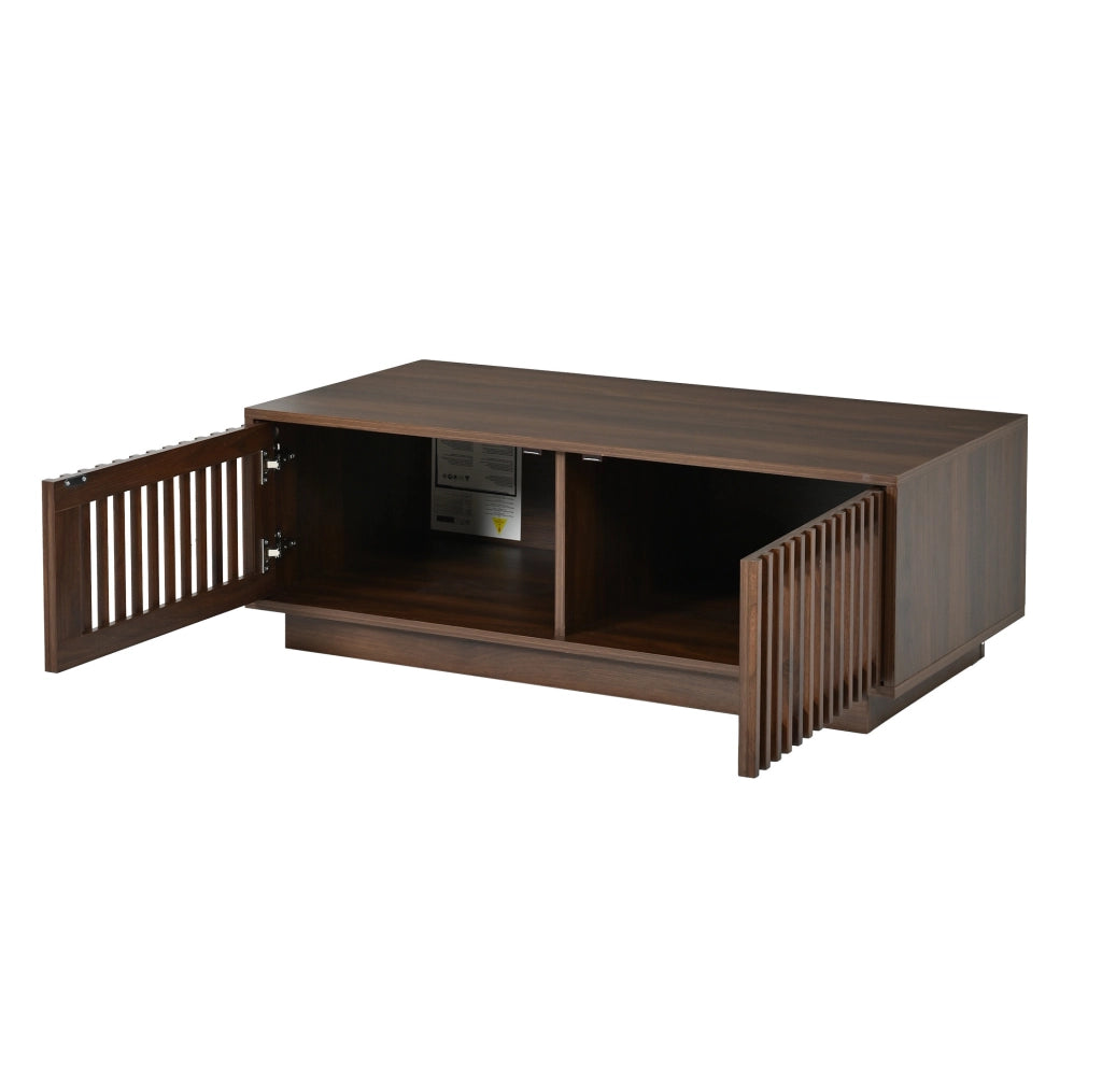 Tavolino da caffè 100x50x35 cm con 2 ante a griglia e chiusura ammortizzata; MDF e truciolato; noce