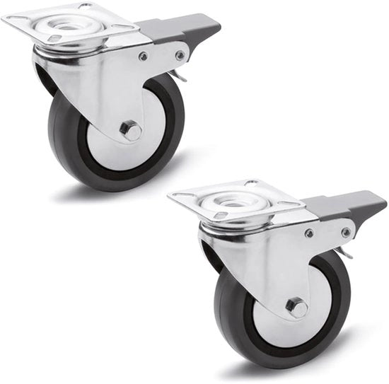 Elementi standard per istituzioni, pulegge con freni, 60 mm, 2 pezzi, 100 kg, superficie in gomma, con corpo in acciaio e con cerchio in polipropilene. GN 22870-60-G-LF-L-ST
