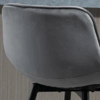 Set 2 Sgabelli Alti in Stile Nordico con Schienale e Poggiapiedi, Sgabelli con Schienale in Tessuto Effetto Velluto e Metallo, 45x47x88 cm, Grigio