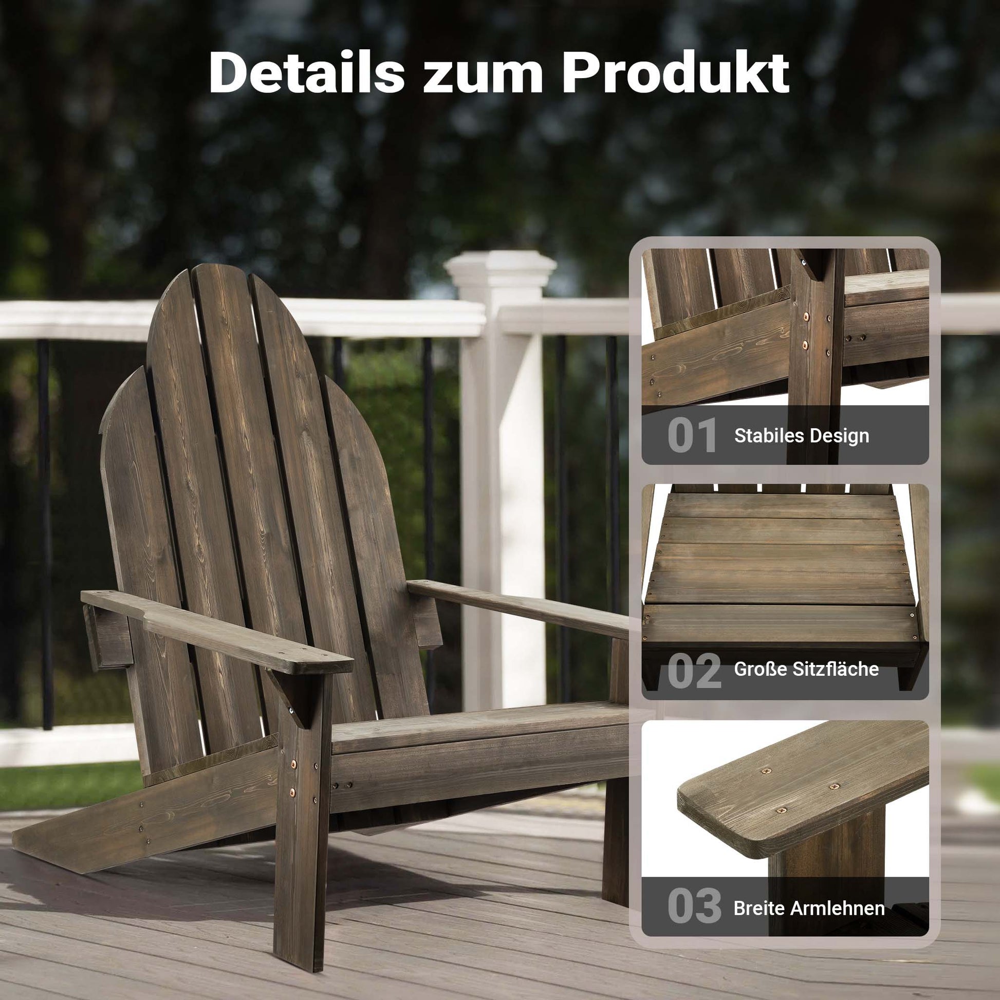 sedia da giardino Adirondack 89 x 72 x 92.5 cm, legno FSC, per interno esterno
