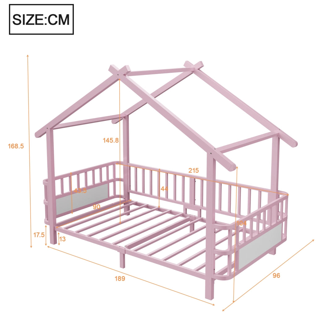 Letto per bambini in metallo a forma di casa 90 x 200 cm rosa