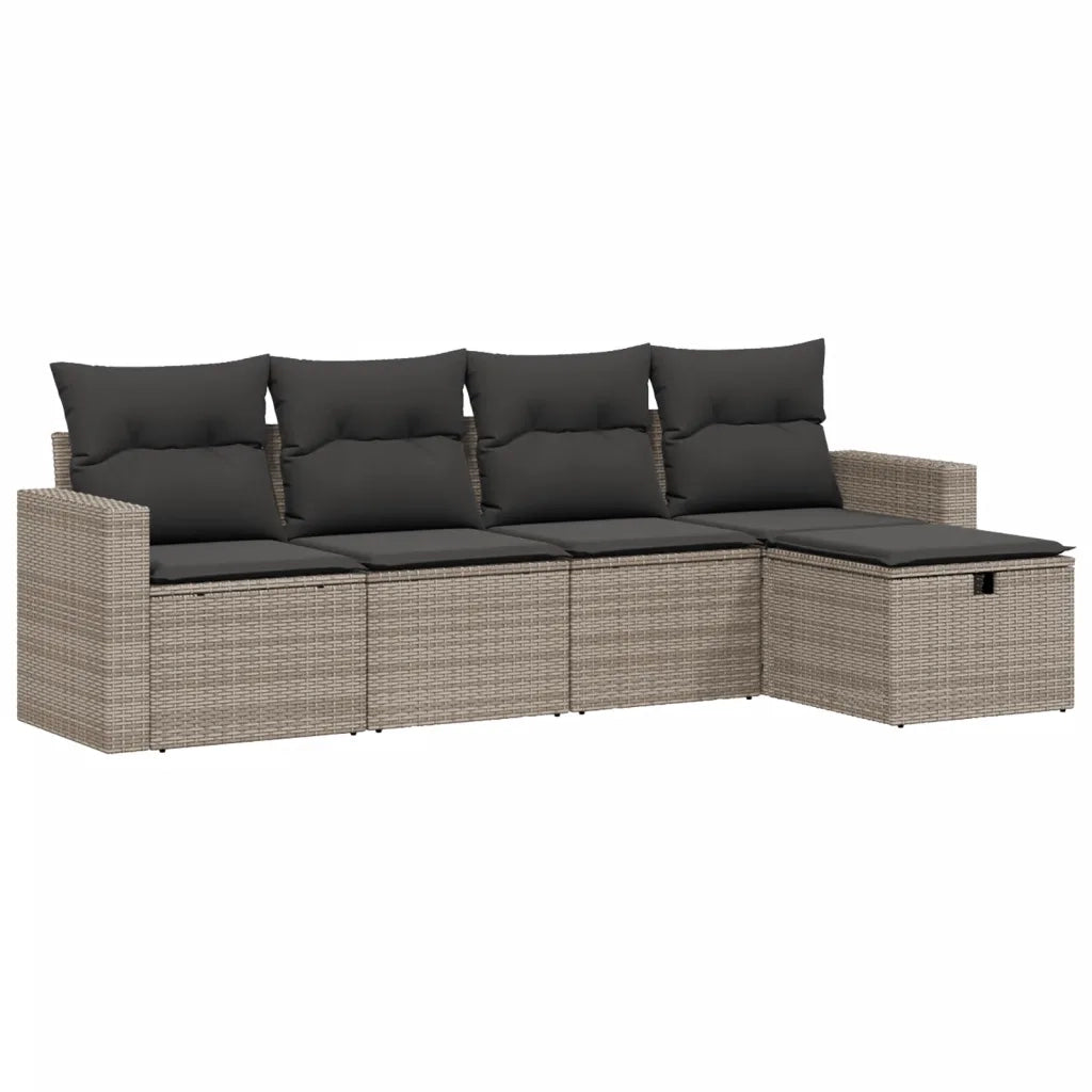 Set Divano da Giardino 5 pz con Cuscini Grigio in Polyrattan