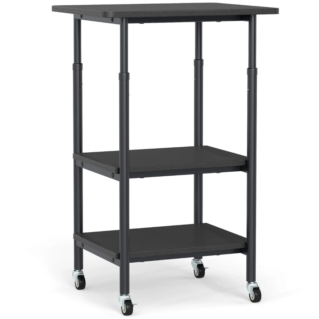 Supporto per stampante regolabile in altezza 49 x 40 x 65/77 cm con 3 ripiani mobili e ruote girevoli in metallo nero 20_0013667