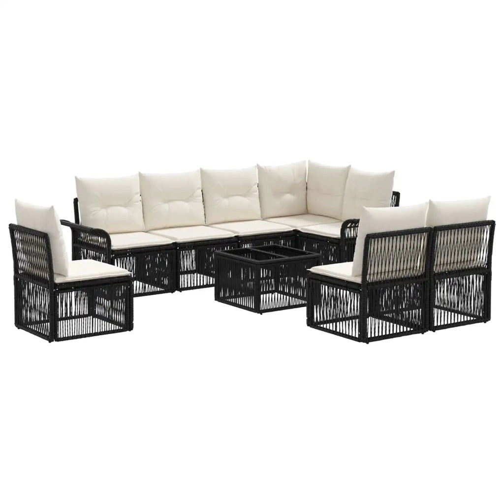 Set Divano da Giardino 9 pcs Nero polyrattan