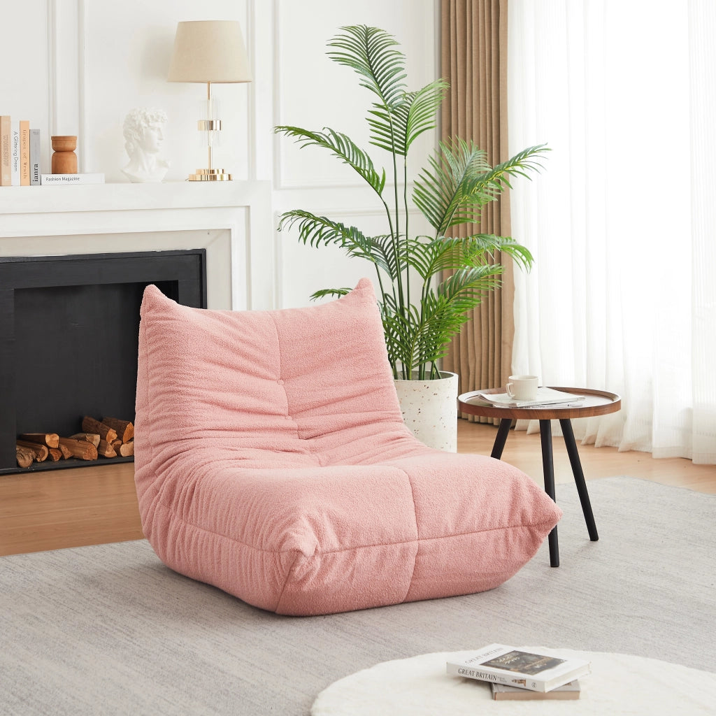 POLTRONA bassa modulare in ciniglia rosa, senza montaggio
