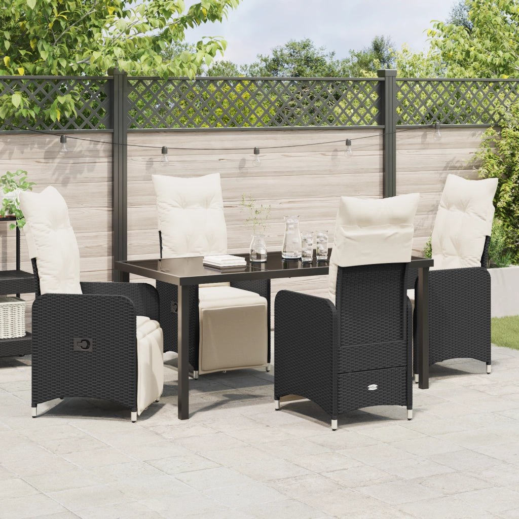 Set da pranzo da giardino 5 pezzi con cuscini neri in polyrattan