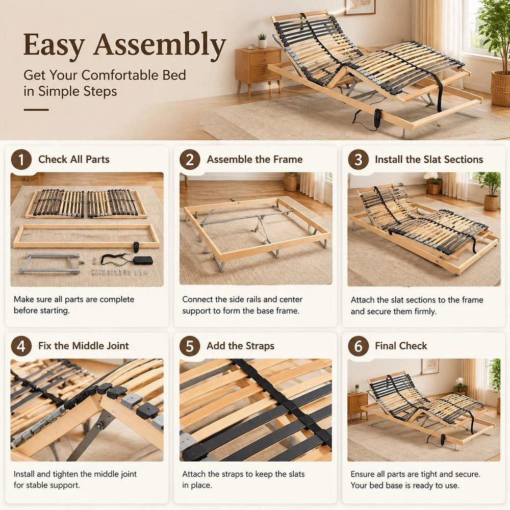 Electric Slatted Frame With 42 Slats, 7 Zones, 80x200 Cm