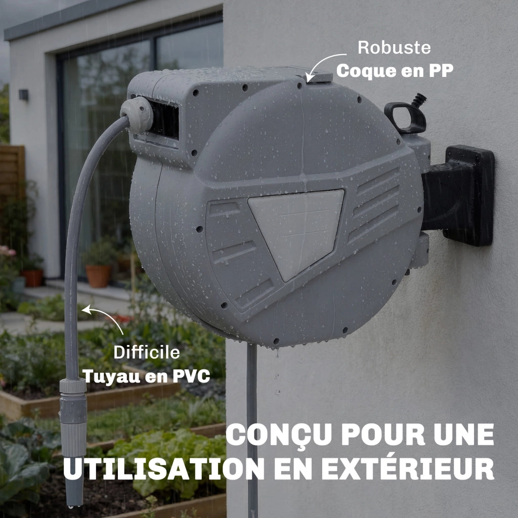 Avvolgitubo Murale Automatico Giardino 20m ¨C Xylo ¨C Grigio ? 15mm Rotazione 180¡ã