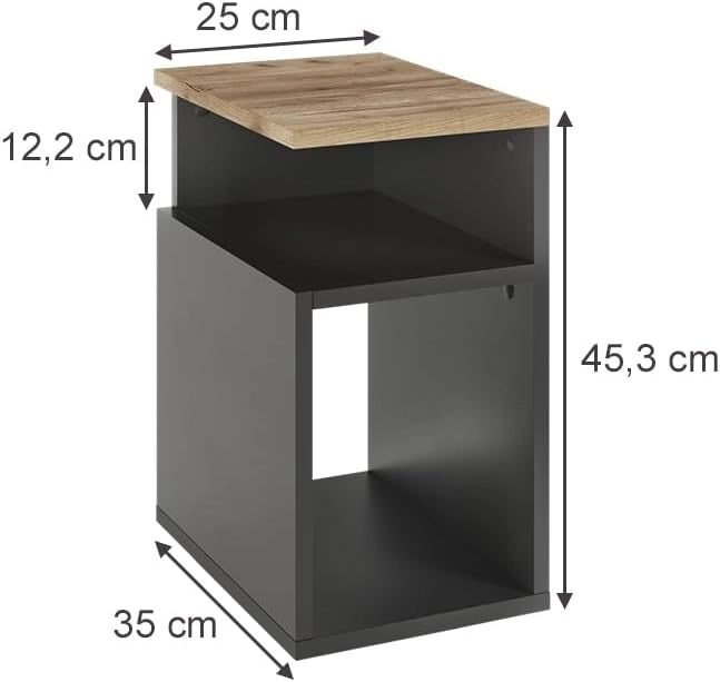 Comodino Elios, Antracite/quercia dorata, Set di 2