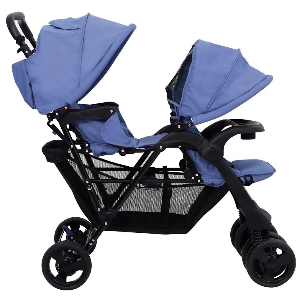 Passeggino Gemellare a Tandem Blu Marino in Acciaio CFW6847658