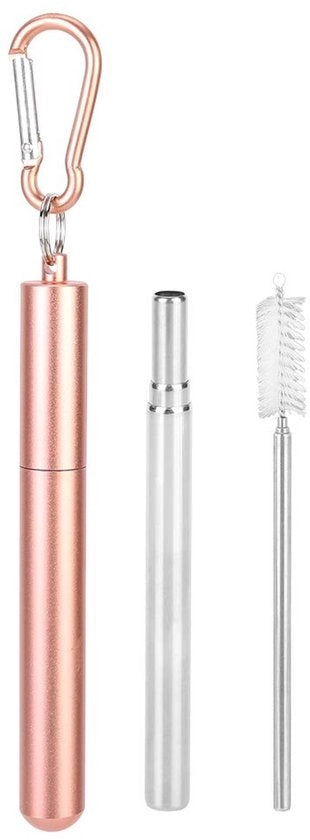 Riet per berricchiare 23 cm - Telescopico - Acciaio inossidabile - Inclusa spazzola per pulizia - Portatile - Serratura - Rietto per bere