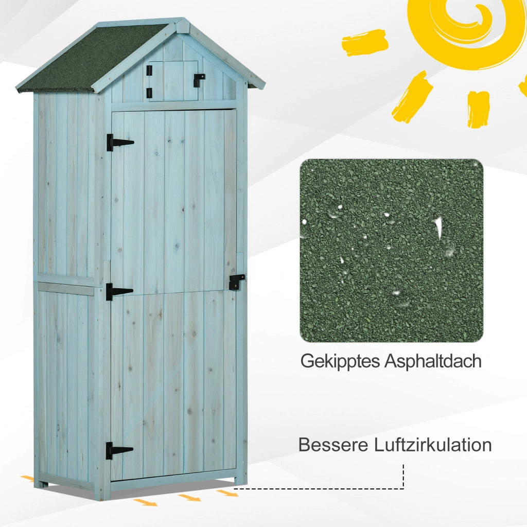 Armadio contenitore da giardino con 3 ripiani removibili e finestra, in legno, azzurro, 77 × 54,2 × 179 cm