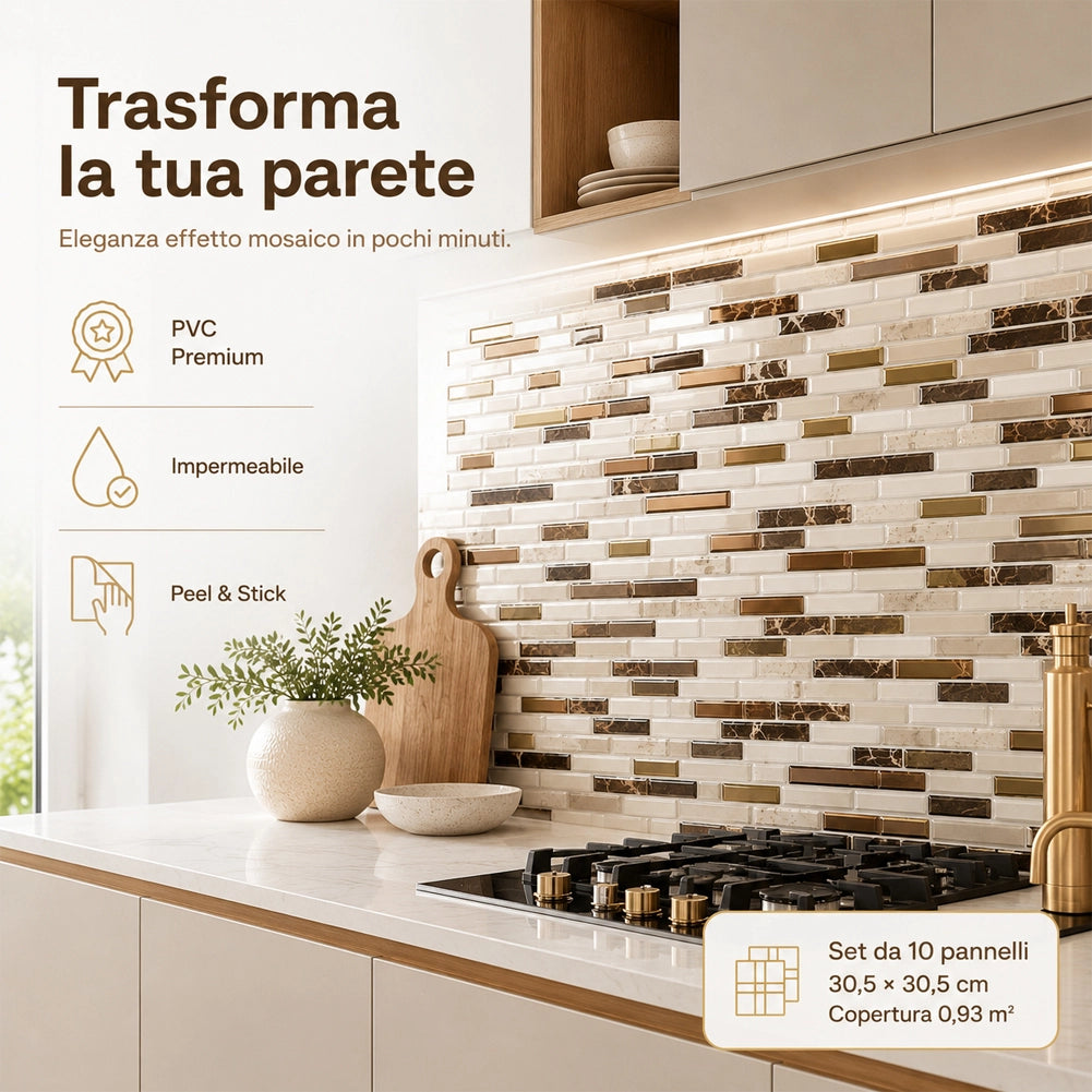 Set 10 Pannelli Adesivi Piastrelle per Muro Parete 30.5 cm Mattoncini Marrone