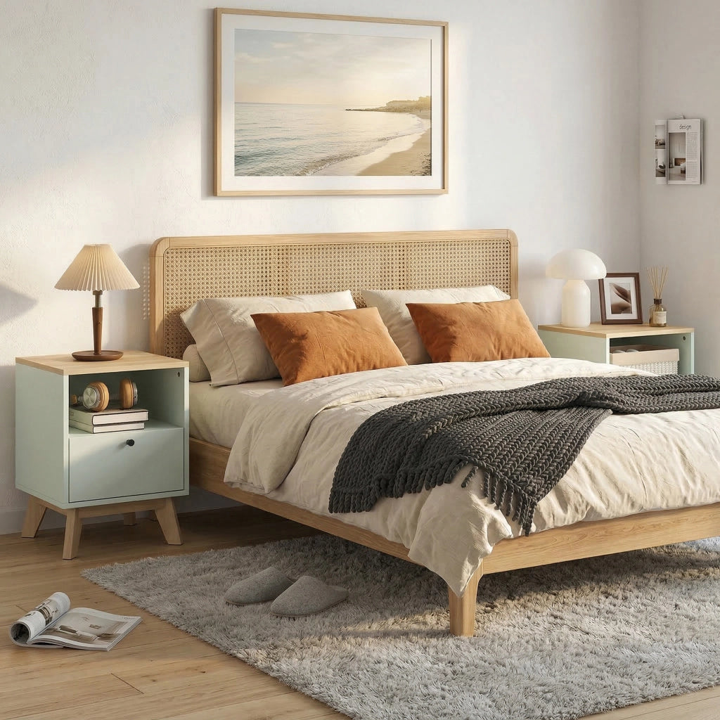 Comodino ¨C zephmum ¨C Effetto Rovere e Verde Chiaro 40x40x55