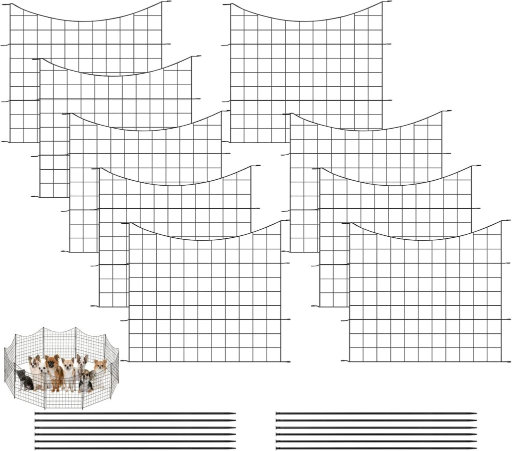 Recinzione Giardino, 10 Pannelli Recinti in Ferro, Recinzione Giardino Esterno con Picchetti, Rete per Recinzioni, Staccionata per Giardino, 64x70 cm, a Forma di Arco, Nero