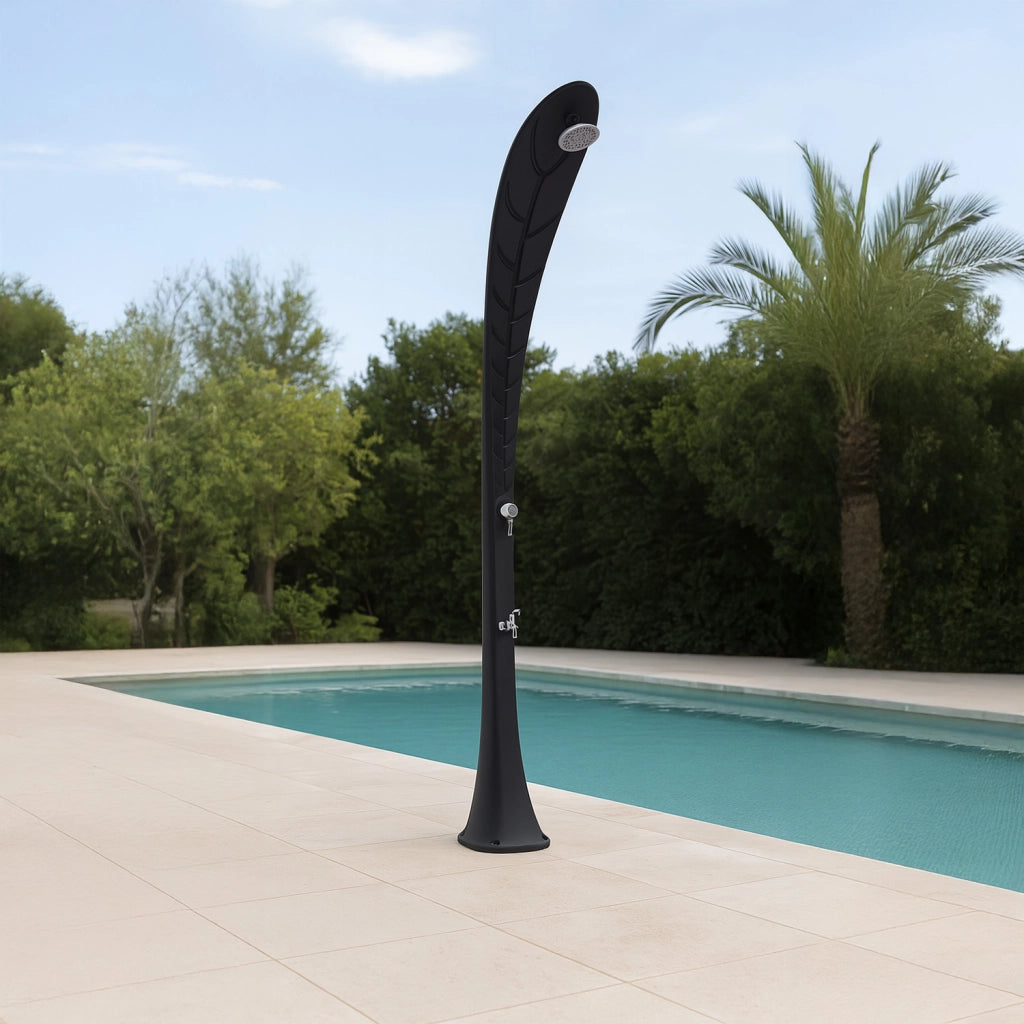 Doccia Per Esterno Nera in Polietilene HD con Design Foglia Di Palma Serbatoio 35 Litri Soffione Anticalcare e Miscelatore Monocomando STARMATRIX LEAFAGESS0930BLACK