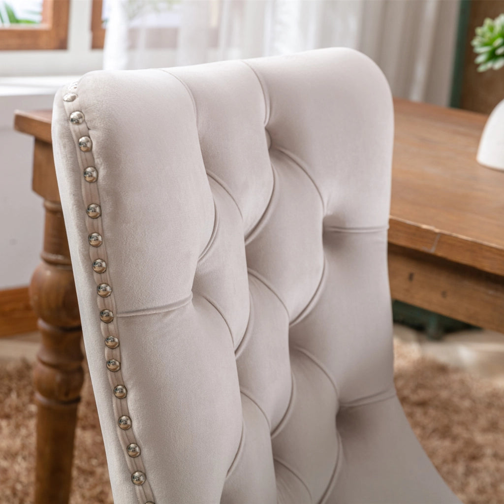 Sedie da Pranzo Imbottite in Velluto con Gambe in Legno ¨C MINIMAL ¨C Set 2 Pezzi, Beige