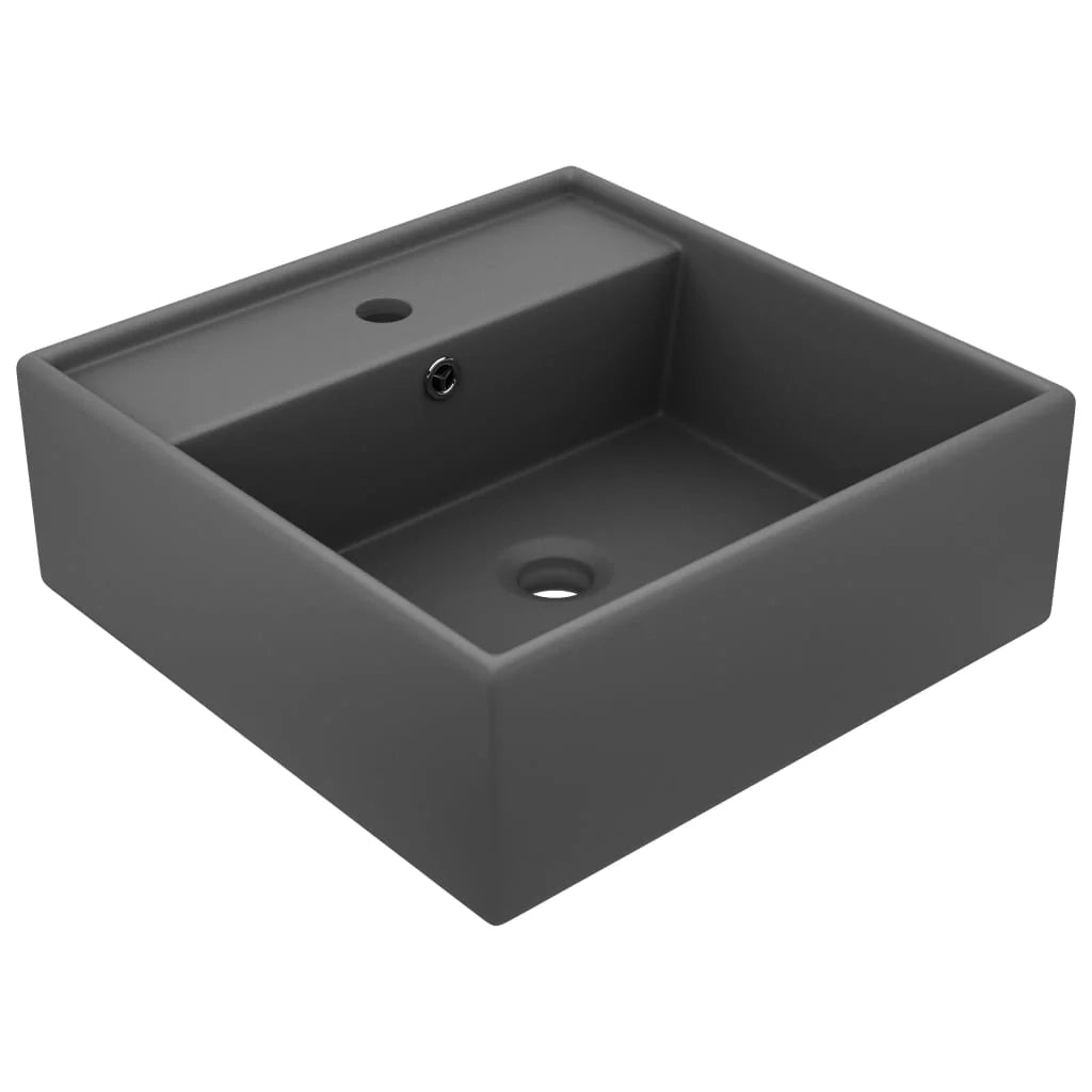Lavabo quadrato di lusso con troppopieno lavabo da appoggio lavabo da bagno vano trucco 41x41 cm ceramica grigio scuro opaco 02_0002692