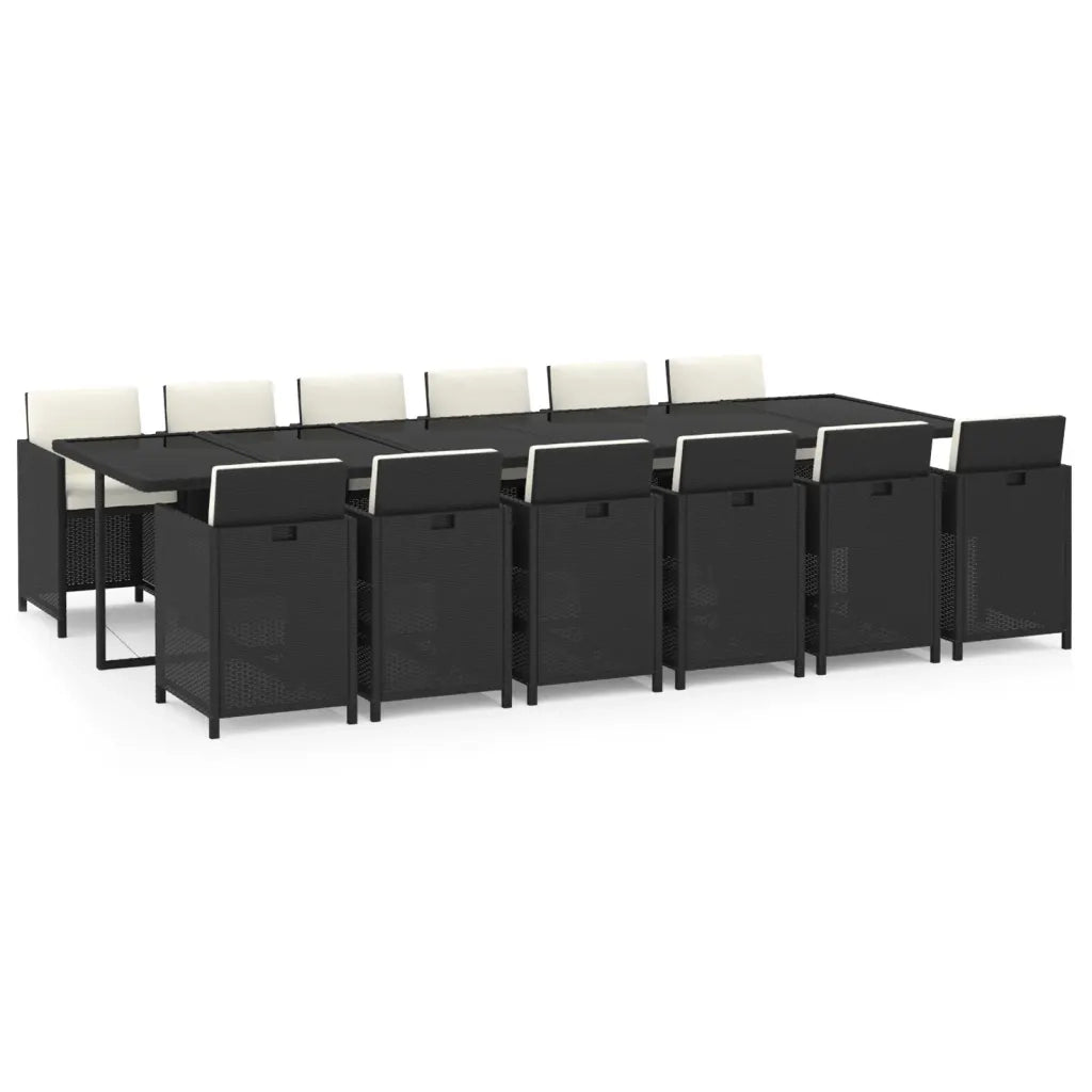 Set da Pranzo per Giardino 13 pz con Cuscini in Polyrattan Nero 3095611